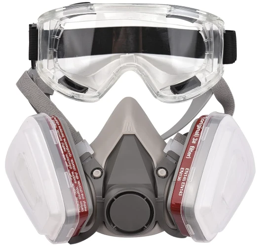 Reusable Respirator Half Facepiece 6200 Gas Face Cover Breathing Protection Respirators with Safety Goggles