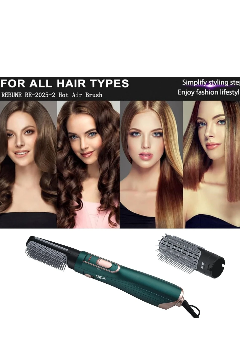 REBUNE New RE-2025-2 Hot Air Stylers 1200W One-Step Hair Styler Volumizer Hair Dryer Brush