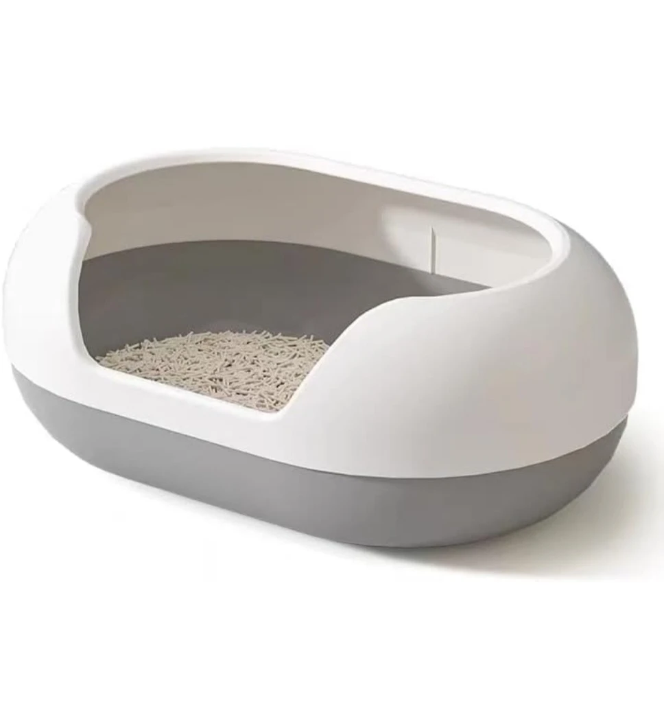 Open Top Cat Litter Box, Anti-Splashing Large Cat Litter Pan, Semi-Closed Removable Cat Cleaning Basin Kitten Toilet with Litter Sifting Scoop for Large Size Pets (grey+white)