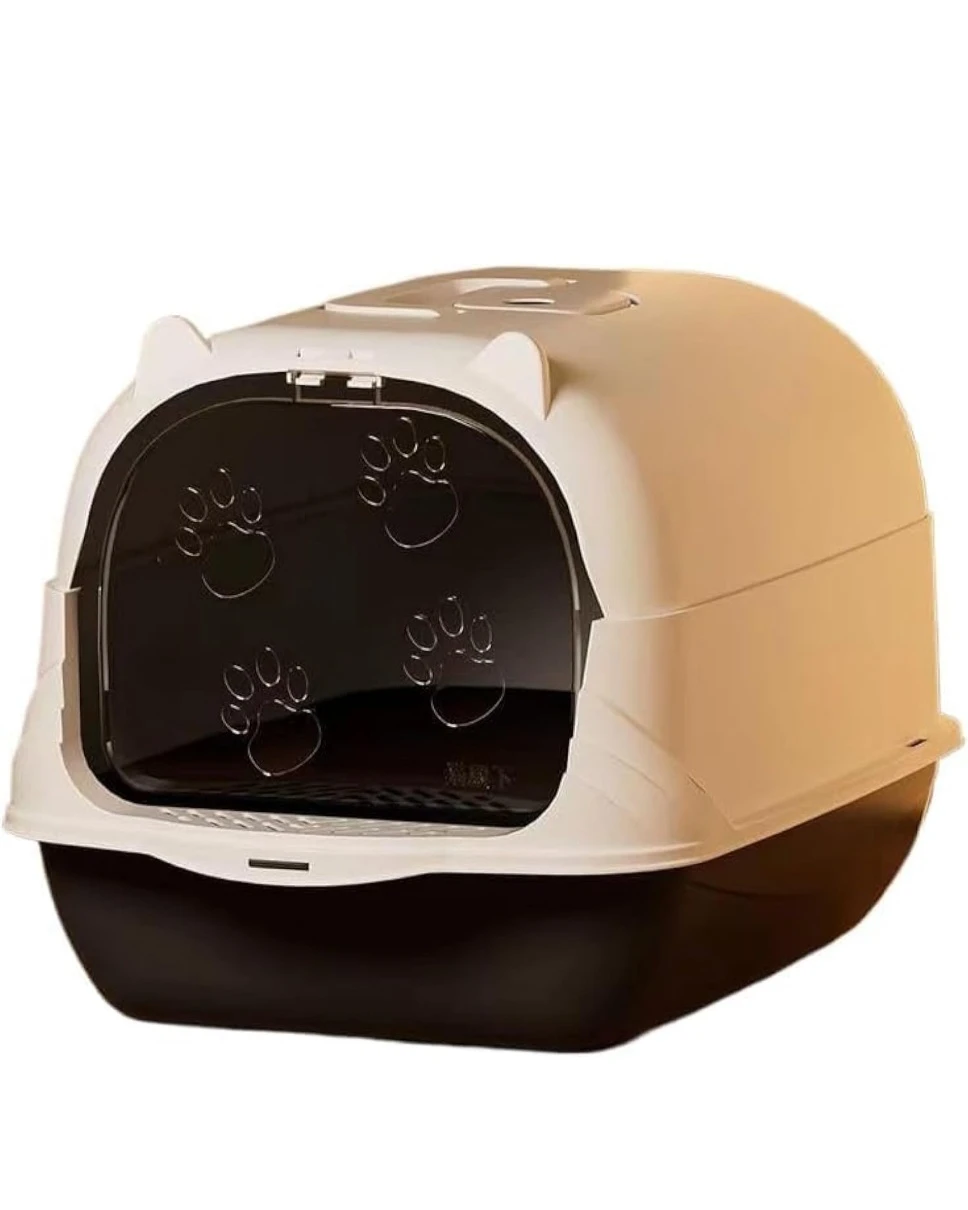 Enclosed Cat Litter Boxes Plastic Cat Litter Box with Lid and Door Closed Anti-Splshing Standard Kitten Toilet with Sifting Pedal and Litter Scoop for Kitty (Black-White) (white black)