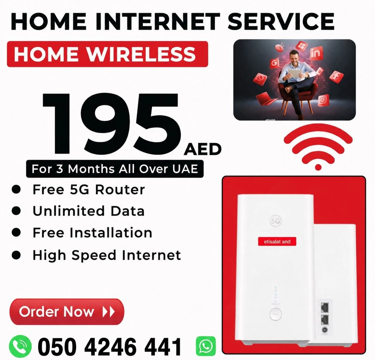 Etisalat Home wifi internet connection all over UAE