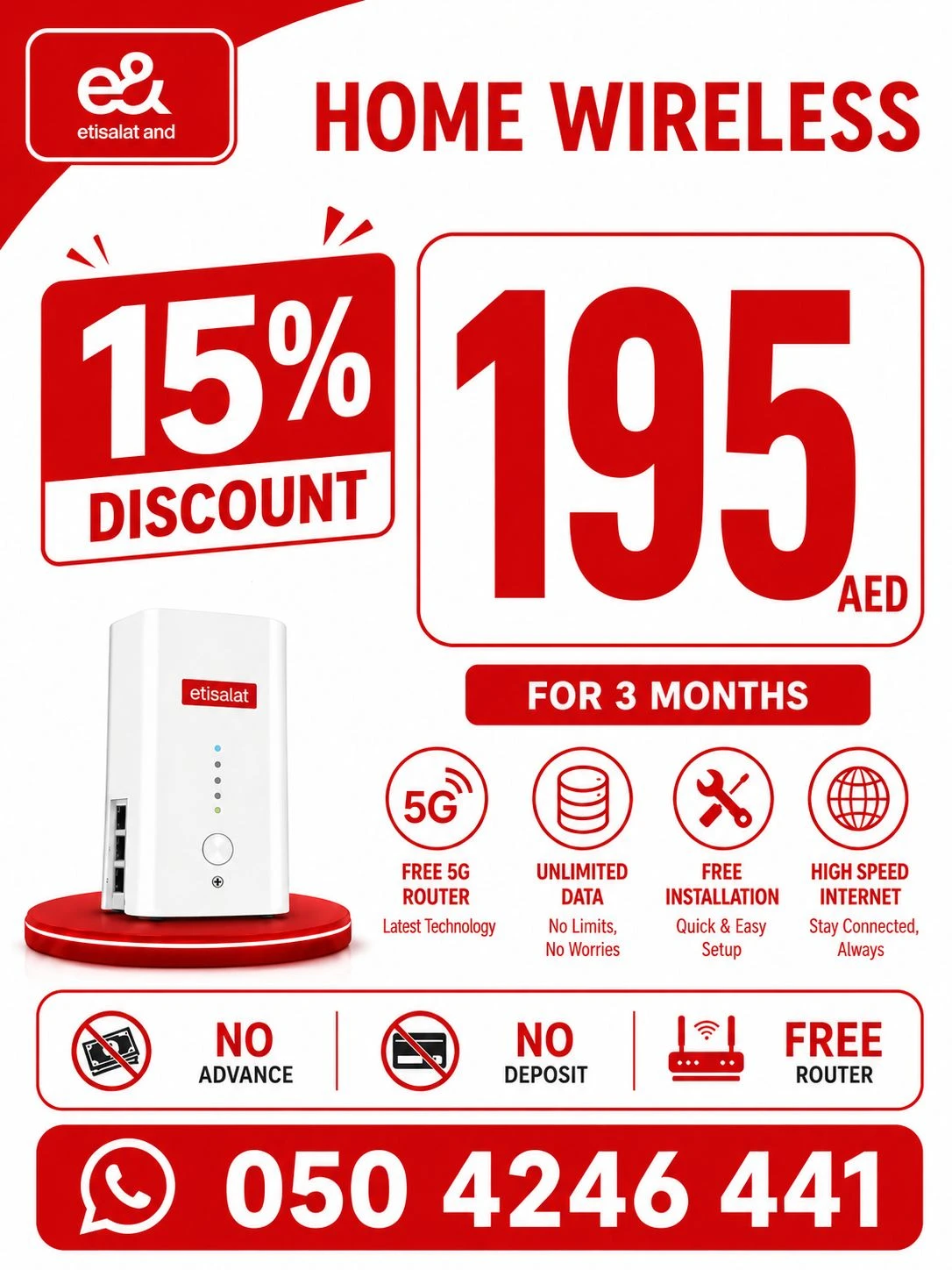 Etisalat Home wifi internet connection all over UAE