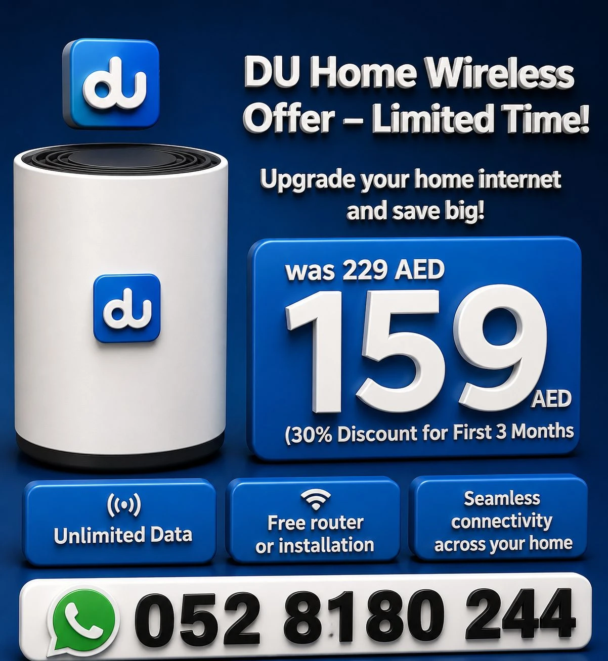 DU Home WiFi internet connection all over UAE