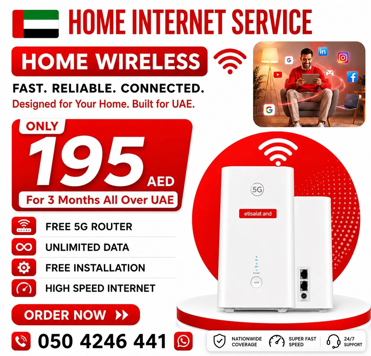 Etisalat Home wifi internet connection all over UAE