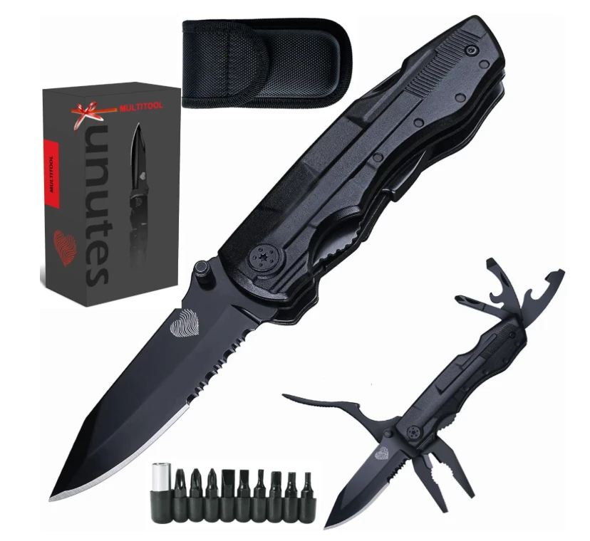 14 in 1 Multitool Pocket Knife for Men, Tactical Multi-Tool Plier 9-in-1 screwdriver set with Nylon Sheath for Survival, Camping, Gifts