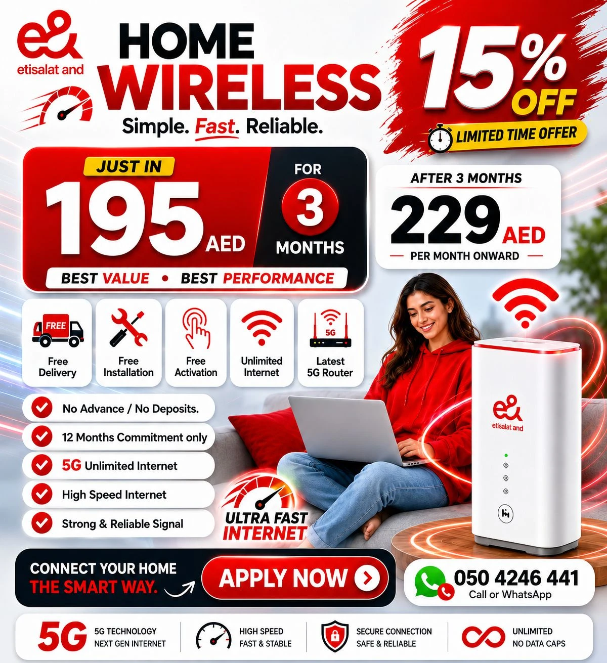 050 4246 441 Etisalat home WiFi internet connection
